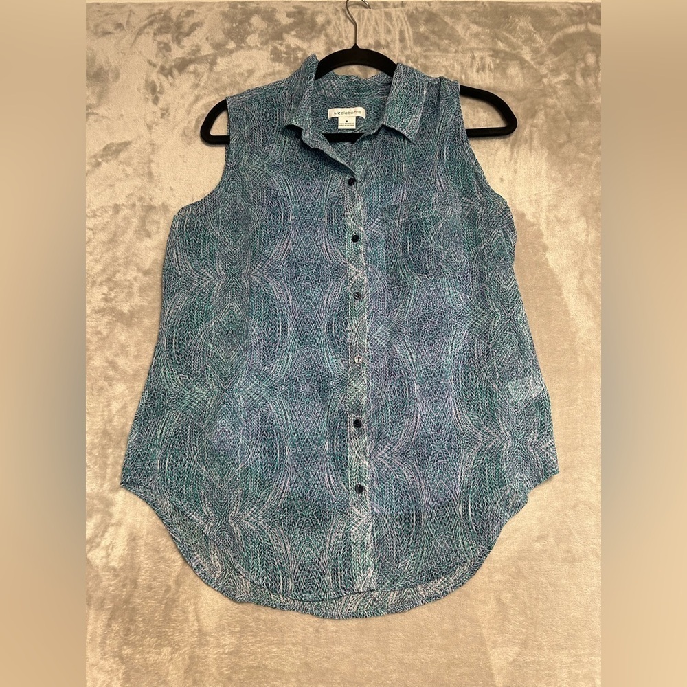 Liz Claiborne Tank Top Cami Set Women’s Medium Blue Button Down Collared
